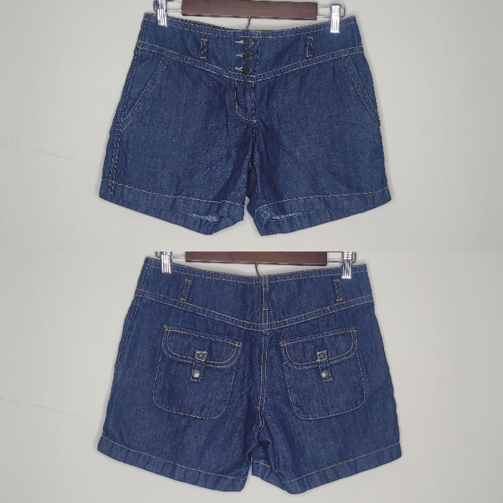 Loft Sz 0 Linen Cotton Blend Dark Denim Chino Shorts Americana Casual Comfy